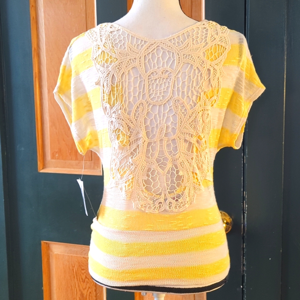 NWT Ivory & Yellow Striped Summer Top